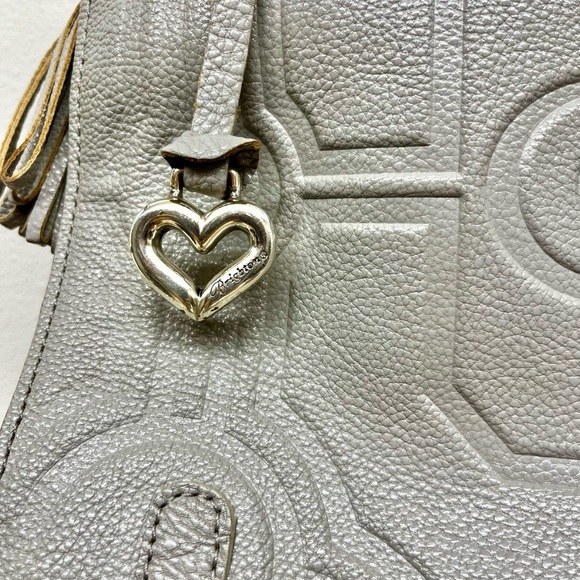 Brighton Lite Gray + Brown Floral Leather Handbag Purse Tote Bag F058606 RARE - Picture 2 of 16